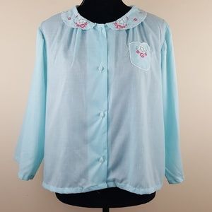 Vintage Embroidered Floral Pajama Sleep Shirt Sz L